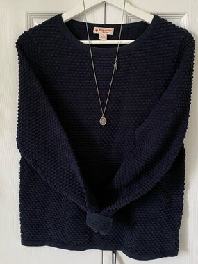 Brooks Brothers Navy Popcorn  Textured Crewneck Sweater 100% cotton Size Medium